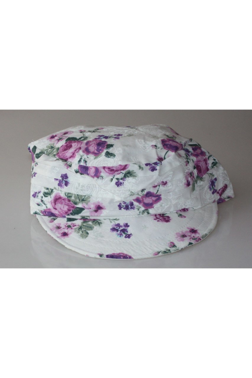 Çocuk Safari Şapka Bağlamalı Eşarp Siperli Bandana Plaj Şapkası Çiçek Desenli