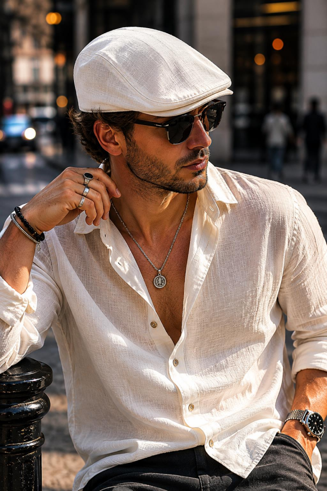 Kasket Pamuklu London Flat Cap Şapka Desenli Duman Gri