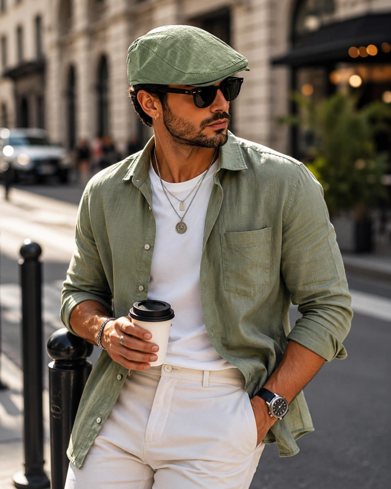Kasket Pamuklu London Flat Cap Şapka Desenli Su Yeşili
