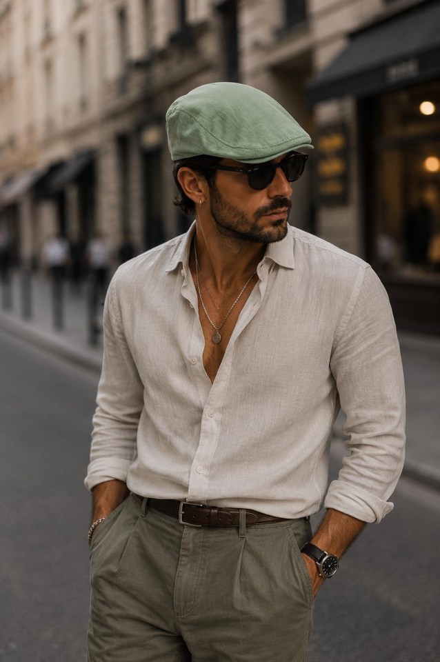 Kasket Pamuklu London Flat Cap Şapka Desenli Su Yeşili